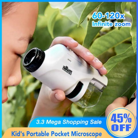 Kid Portable Pocket Microscope With Adjustable Zoom 60-120x