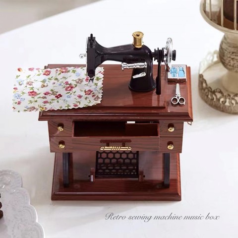 Wood Mini Sewing Machine Music Box