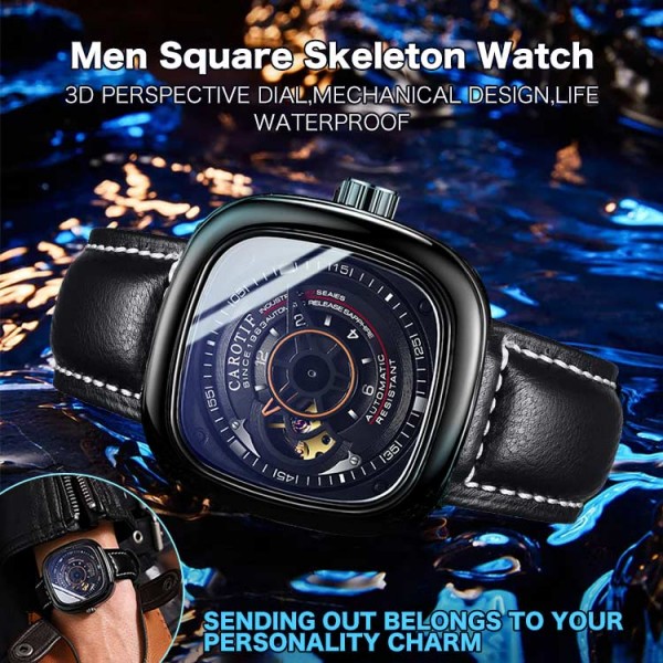 Men Square Skeleton Watch..