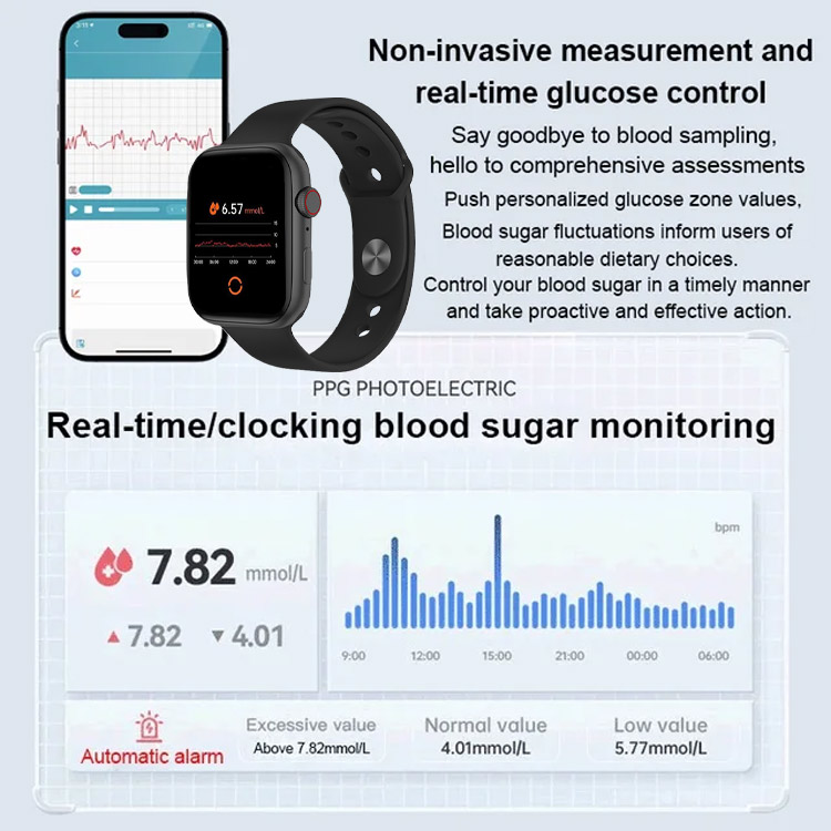 7.7 Super Sale-Smart Painless Blood Glucose Measurement Watch-Stay healthy-measure blood sugar levels, heart rate, sleep quality and other general health