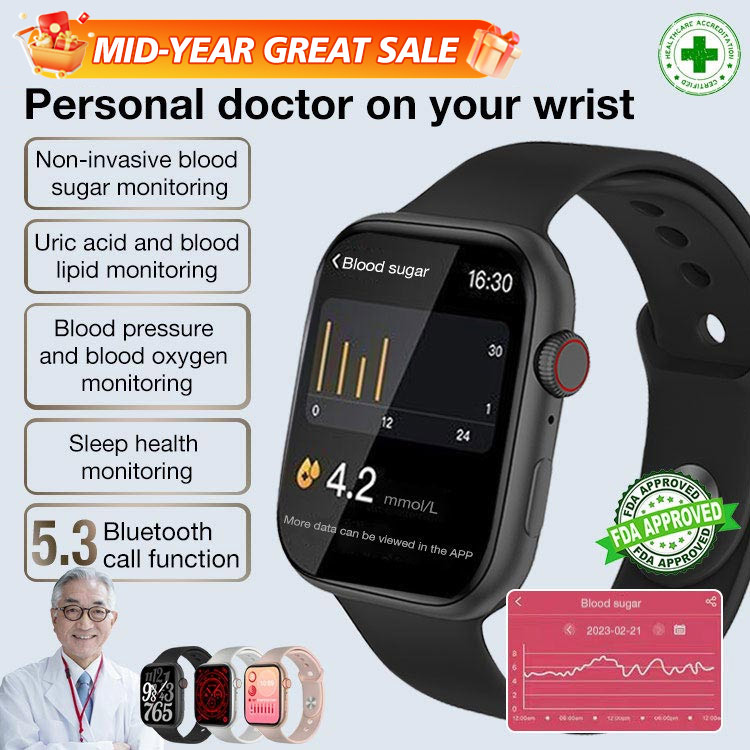 Mid-Year Great Sale-One Year Warranty-Smart Painless Blood Glucose Measurement Watch-Stay healthy-measure blood sugar levels, heart rate, sleep quality and other general health