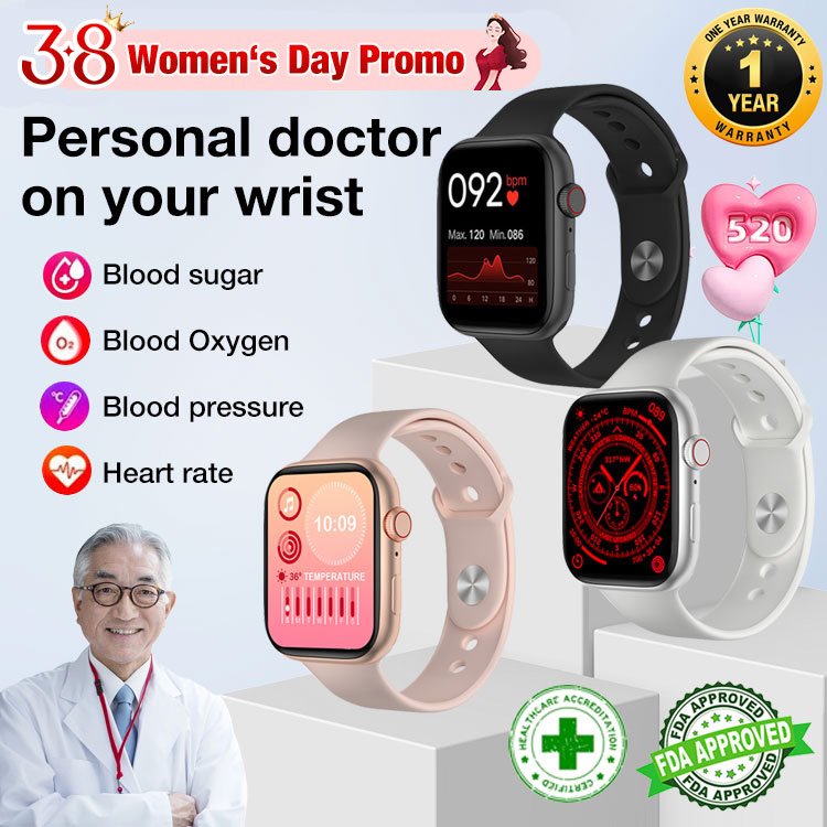 8-3 Womens Day Promo-One Year Warranty-Smart Painless Blood Glucose Measurement Watch-Stay healthy-measure blood sugar levels, heart rate, sleep quality and other general health